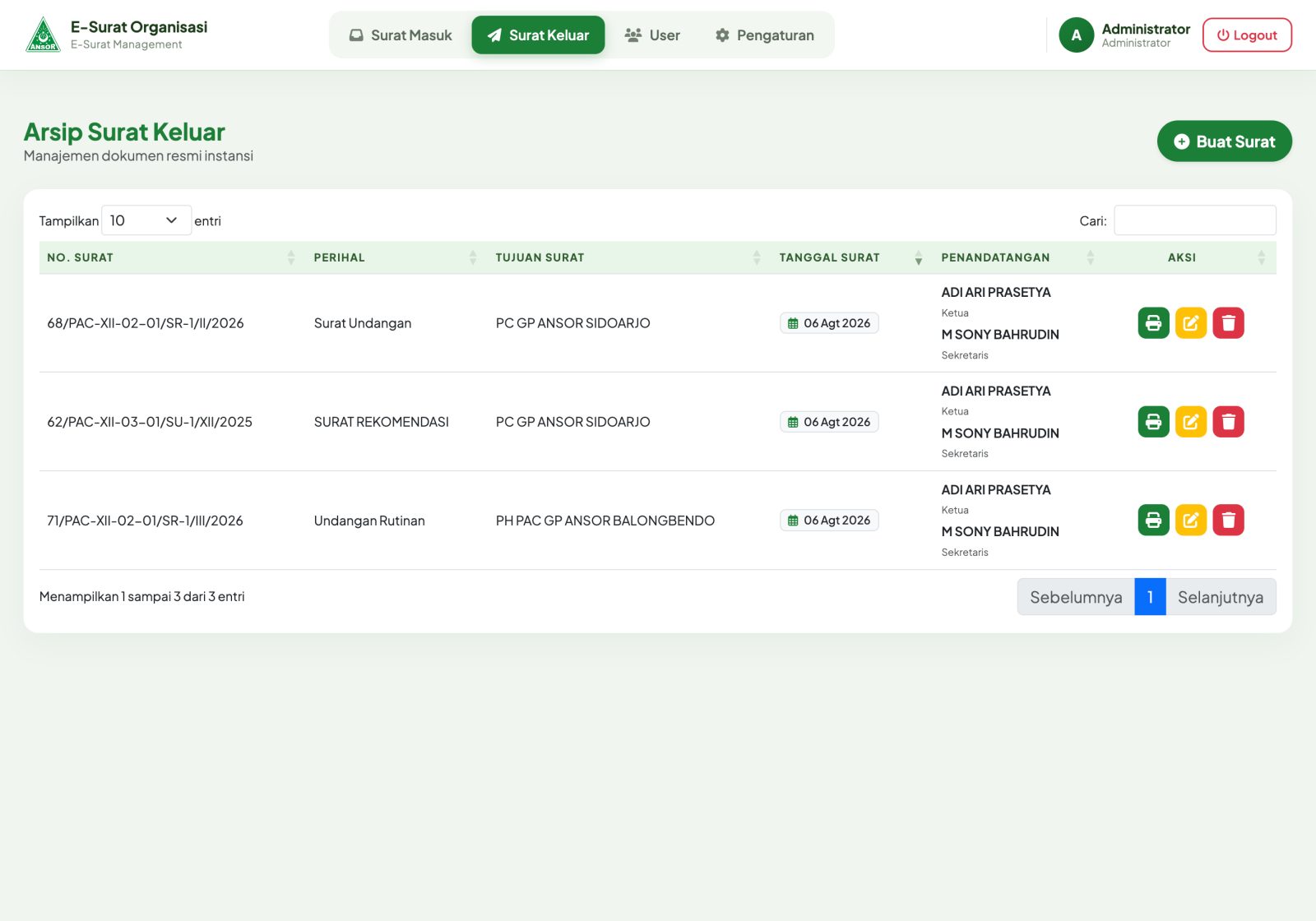 Screenshot 2: E-SURAT ORGANISASI GP ANSOR