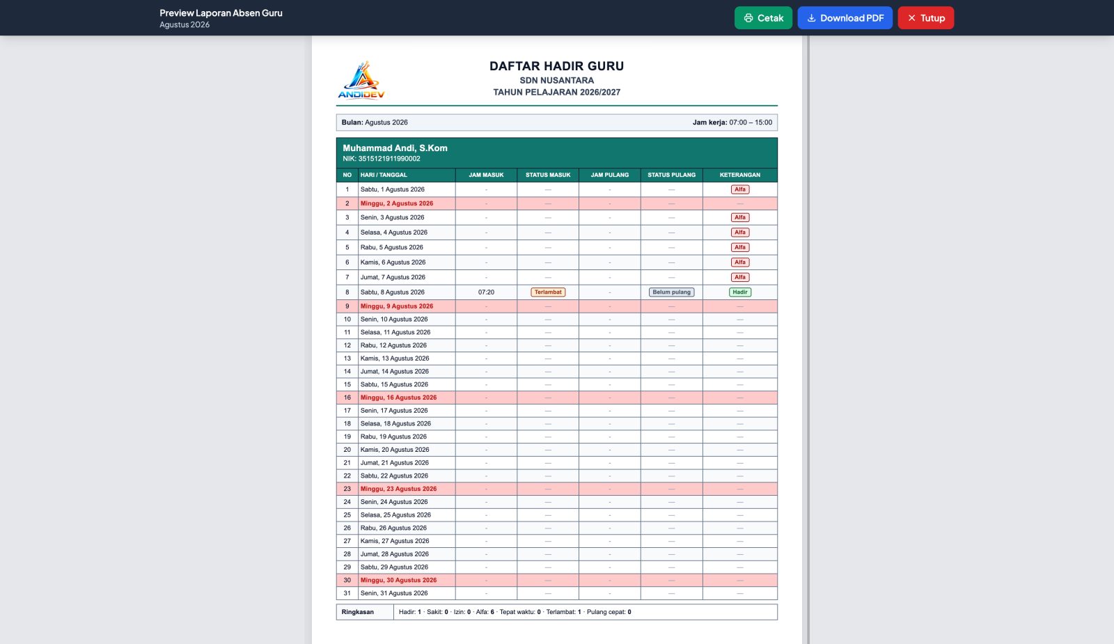 Screenshot 9: Aplikasi Absensi Sekolah Berbasis QR Code